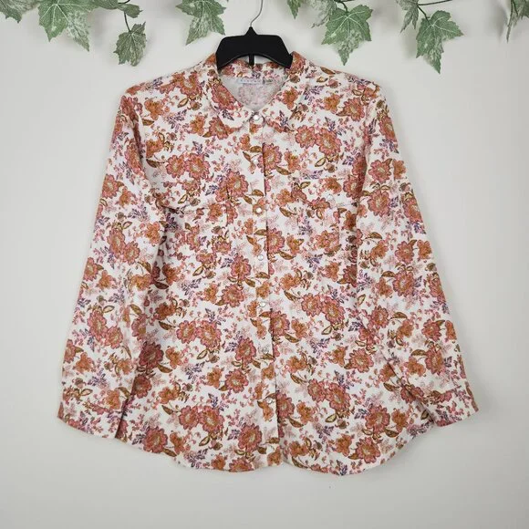 Joan Rivers Size XL Floral Print Flannel Long Sleeve Cotton Women's Top Blouse - Picture 1 of 9